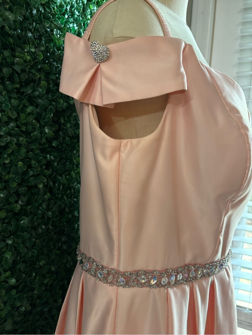 Vintage 90s Pink Satin Homecoming Dress Rhinestone Waist Off Shoulder - Picture 3 of 7